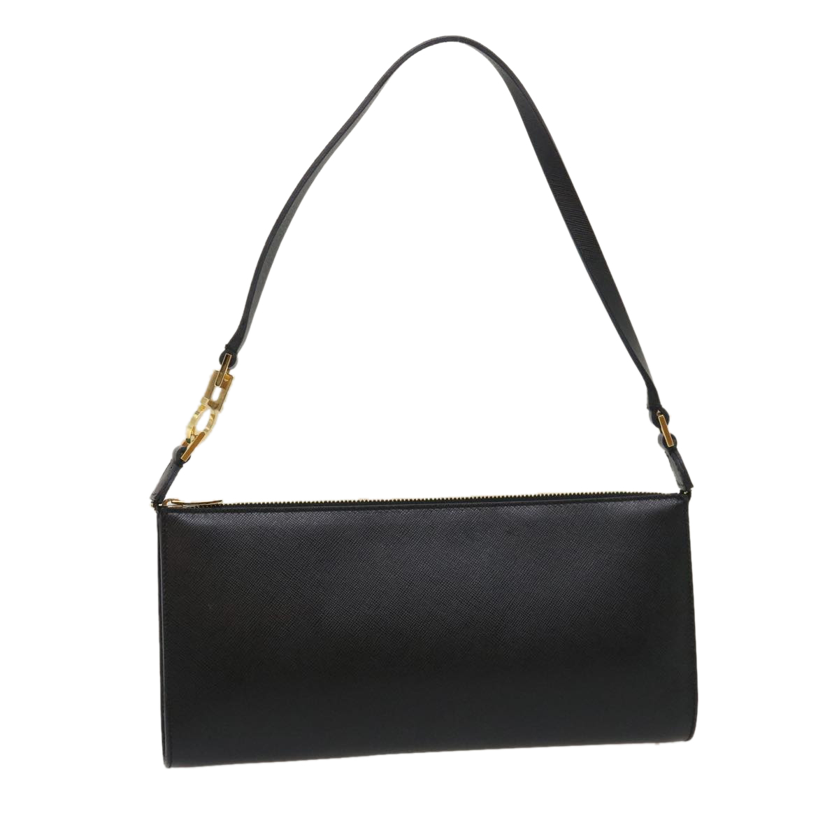 Salvatore Ferragamo Gancini Accessory Pouch Safiano Leather Black Auth 29814a